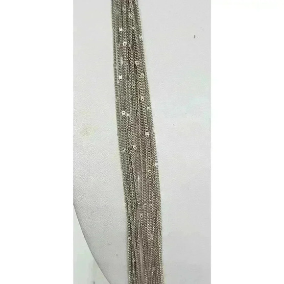 Vintage Multi Chain Tassel Fancy Silver Necklace Earrings Set Long 1970s Dangle - Picture 2 of 10